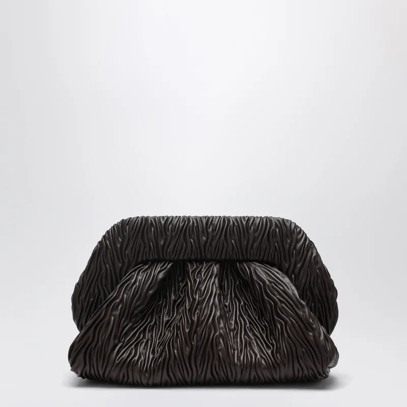 Brown Gathered Vegan Leather Clutch - Themoirè