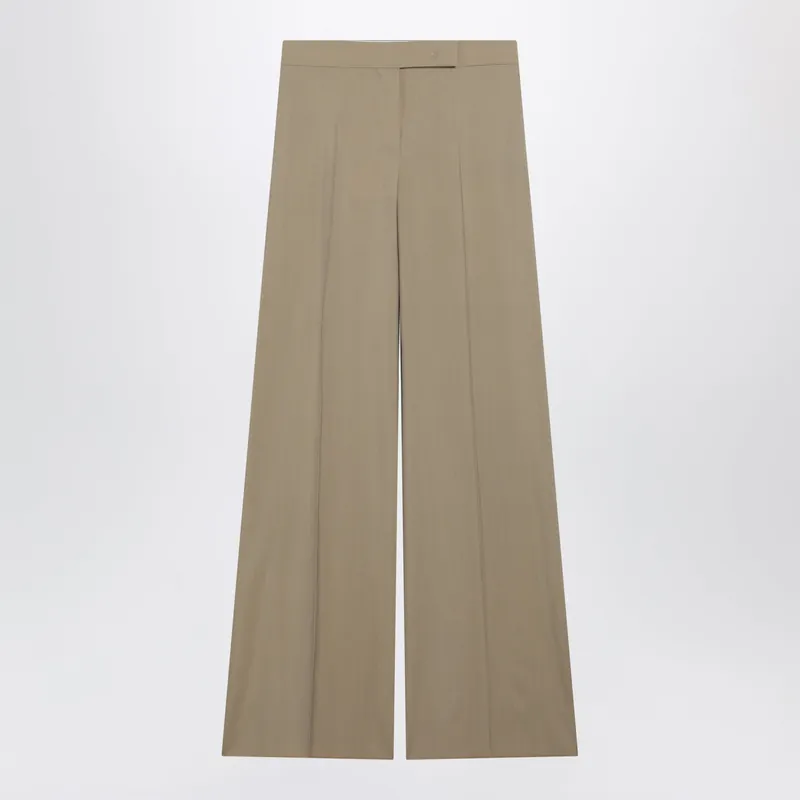 Wide-Leg Trousers In Sand-Colored Wool And Silk Poplin
