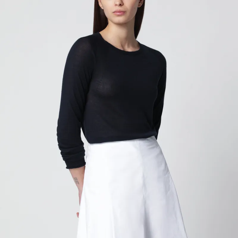 Navy Blue Crewneck Sweater In Cashmere And Silk - Roberto Collina