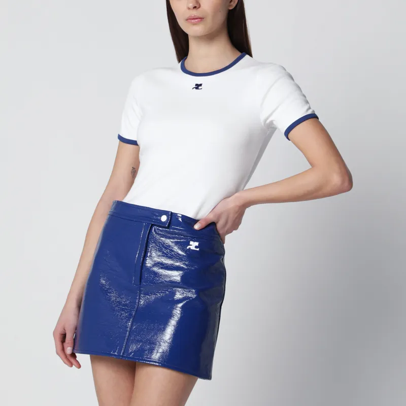 White/Orange Contrast Cotton Crew-Neck T-Shirt