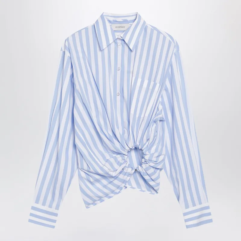 Striped Cotton Poplin Shirt In Light Blue - Sportmax