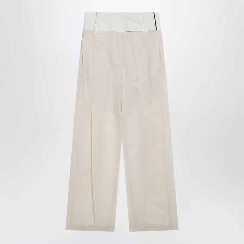 Wide-Leg Trousers In Ecru Organza Cotton Voile