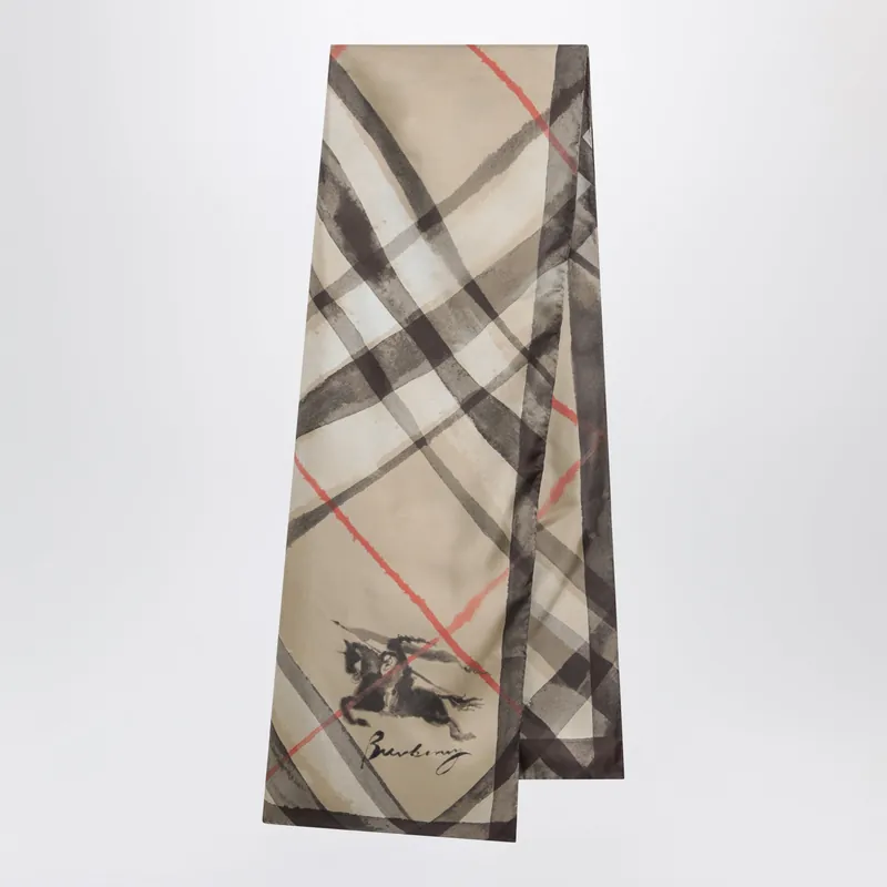 Large Check Silk Scarf In Sand Color - Burberry