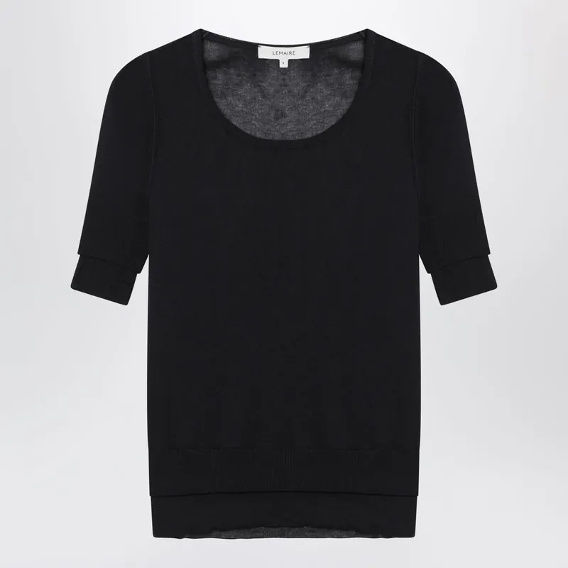 Midnight Blue Trompe-L'oeil Top In Viscose And Silk