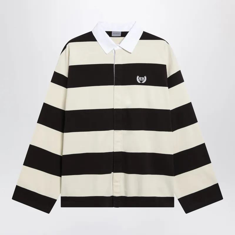 Striped Jersey Polo Shirt In Cotton, Brown - Balenciaga