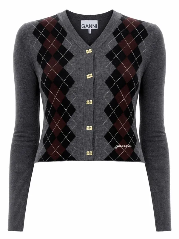 Cardigan In Lana Jacquard - Ganni