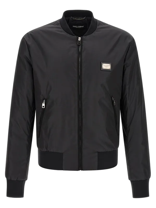 Logo Plaque Bomber Jacket Puffer Jackets Black - Dolce & Gabbana