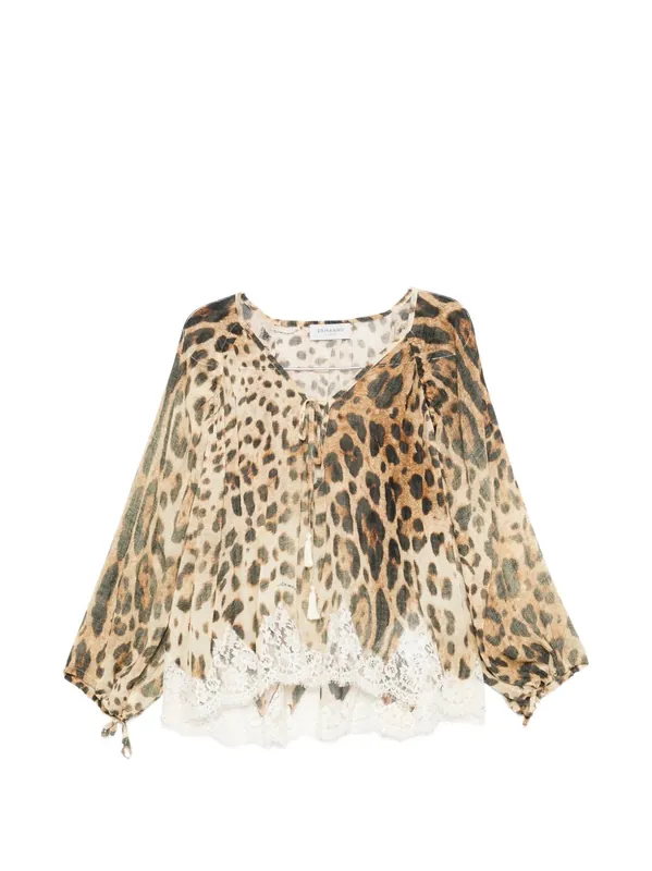 Lace-Detail Printed Blouse
