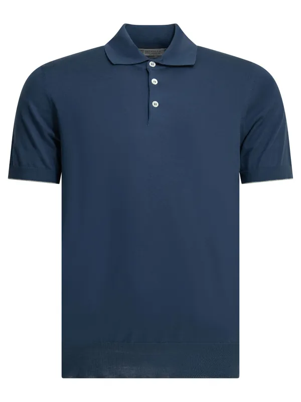 Polo Shirt With Buttons Polo Shirts Blue - Brunello Cucinelli