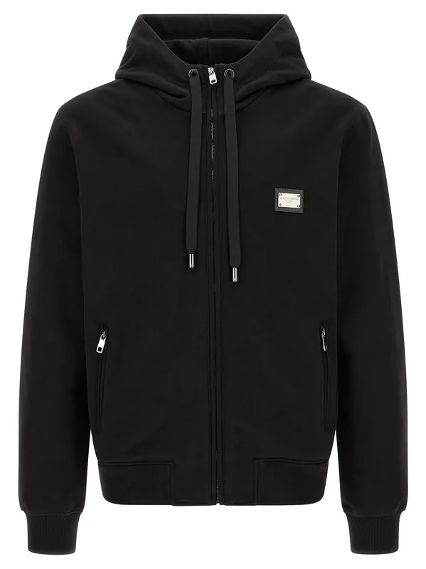 Logo Plaque Hoodie Sweatshirt Black - Dolce & Gabbana