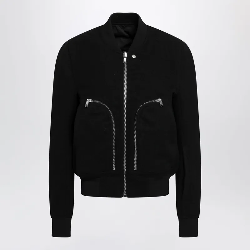 Black Virgin Wool Bomber Jacket With Zip - Rick Owens
