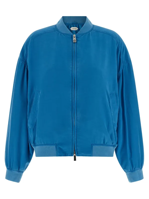 Silk Poplin Blouson Puffer Jackets Light Blue - Versace