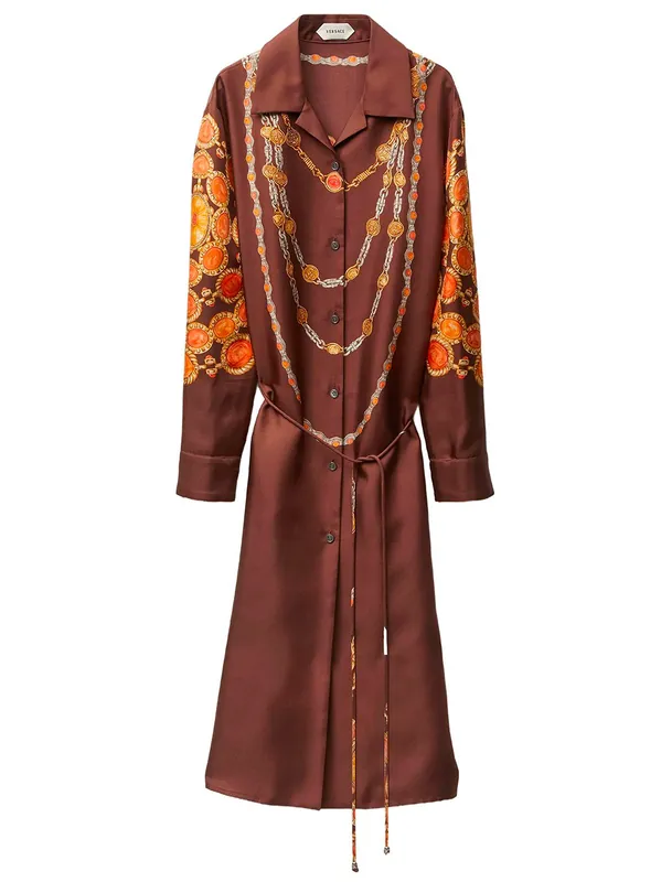 Printed Silk Twill Mini Shirt Dress - Versace