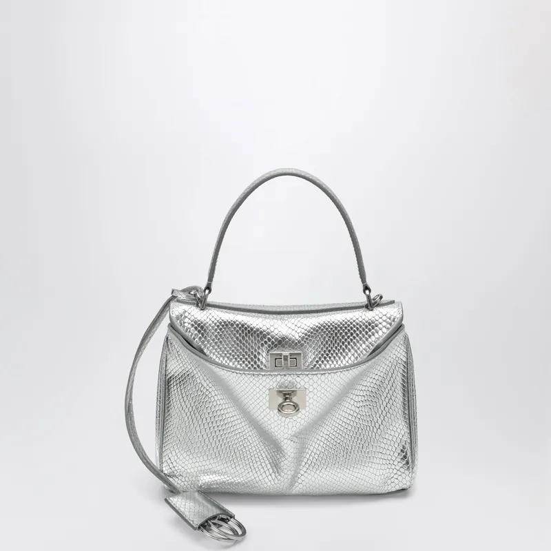 Mini Rodeo Bag In Shiny Silver Leather With Python Print - Balenciaga
