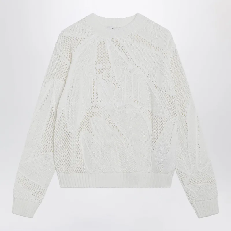 Embroidered Cotton Crewneck Sweater In White - Max Mara