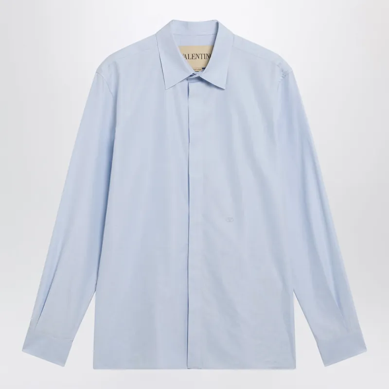 Light Blue Fil-À-Fil Cotton Shirt With V Logo Embroidery
