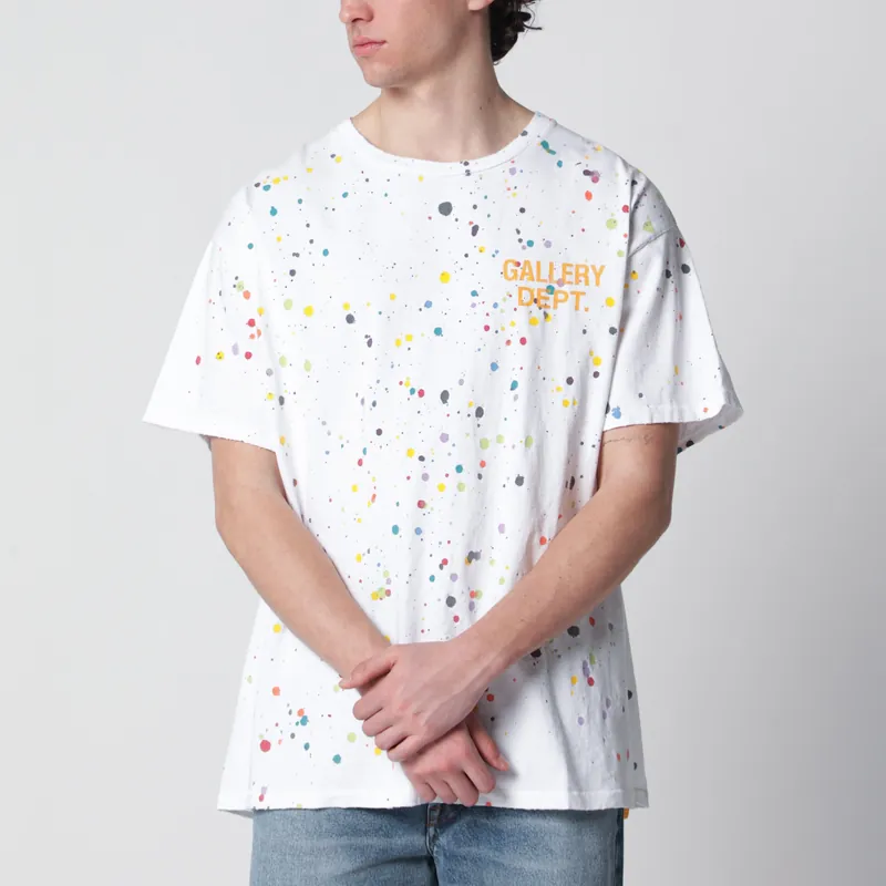 White T-Shirt With Logo Print And Splashes