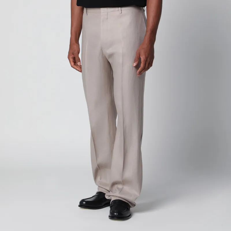 Tailored Trousers In Beige Linen - Tagliatore