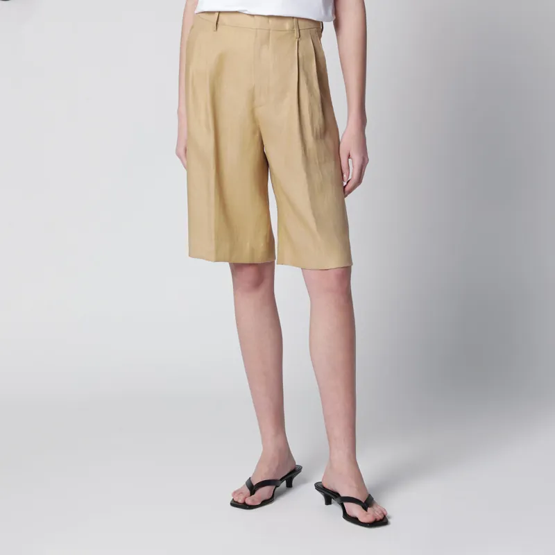 Effie Tailored Bermuda Shorts In Beige Linen - Tagliatore