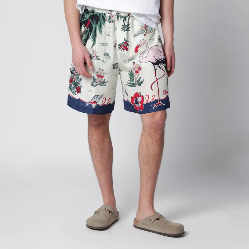 Bermuda Shorts With Tropical Print In Silk - Dsquared2