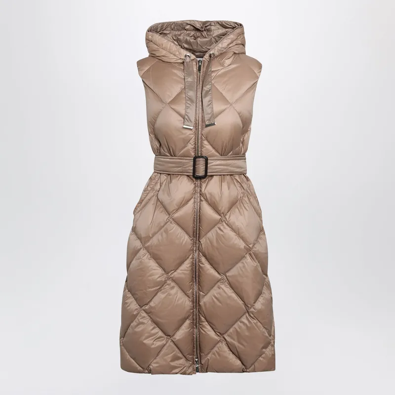 Camel Belted Sleeveless Down Jacket - Max Mara The Cube