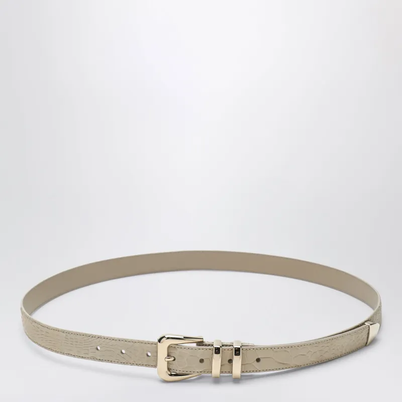 Beige Alligator Leather Belt With Silver Buckle - Brunello Cucinelli