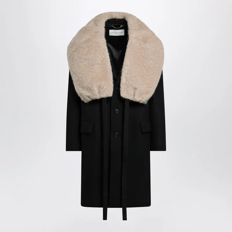 Black Coat With Removable Neckline - Dries Van Noten