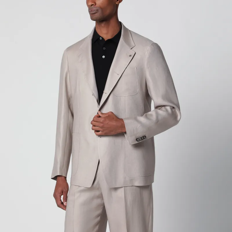 Single-Breasted Blazer In Beige Linen