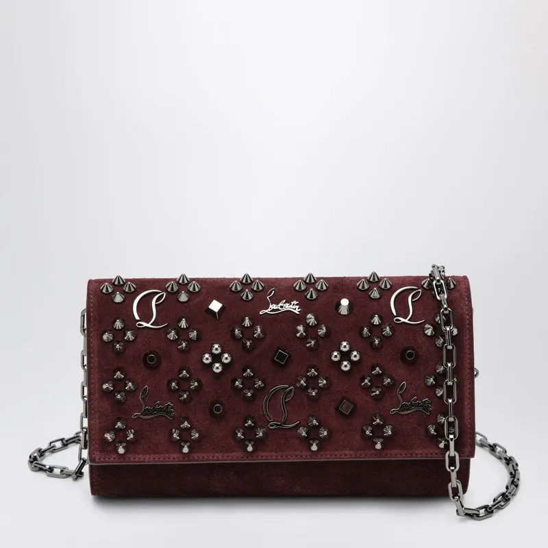 Paloma Studded Suede Wallet On Chain Burgundy - Christian Louboutin