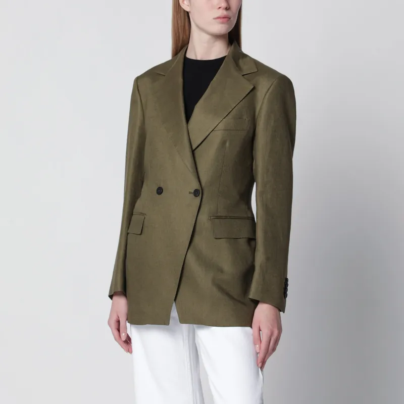 Single-Breasted Blazer In Green Linen