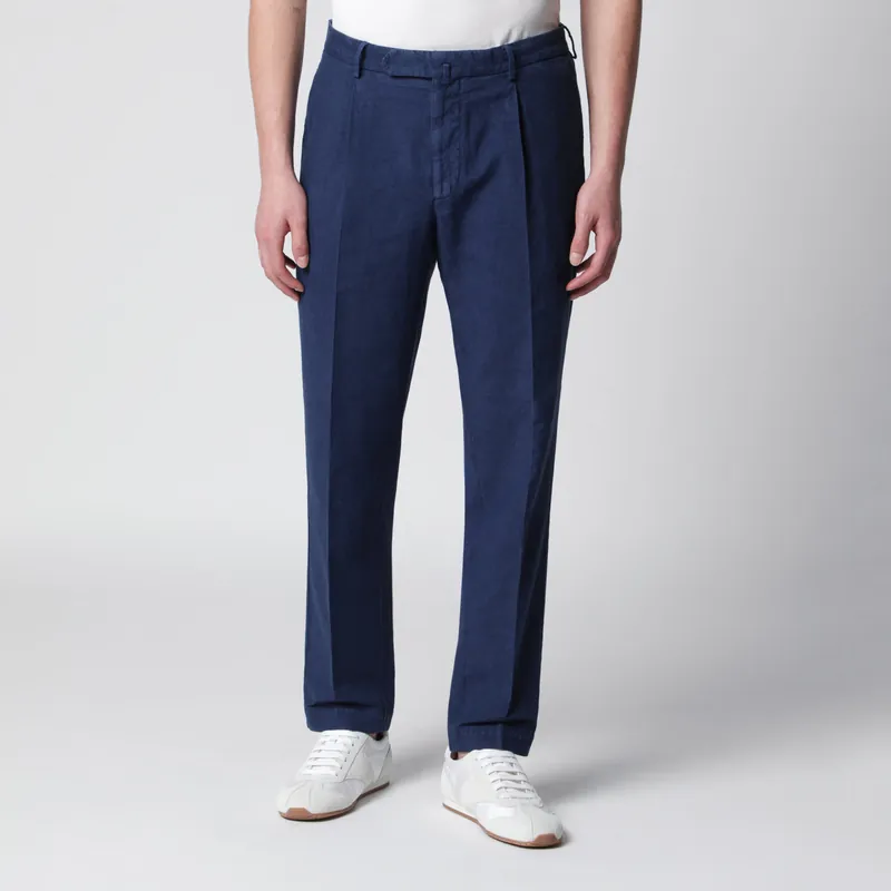 Blue Trousers In Cotton And Linen - Santaniello