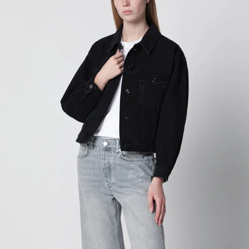 Quincy Cropped Black Denim Jacket In Cotton - Anine Bing