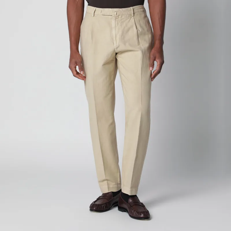 Écru Trousers In Cotton And Linen - Santaniello
