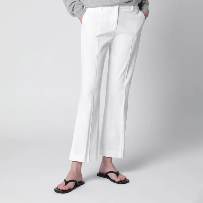 Mid-Rise Flared Cotton Trousers In White
