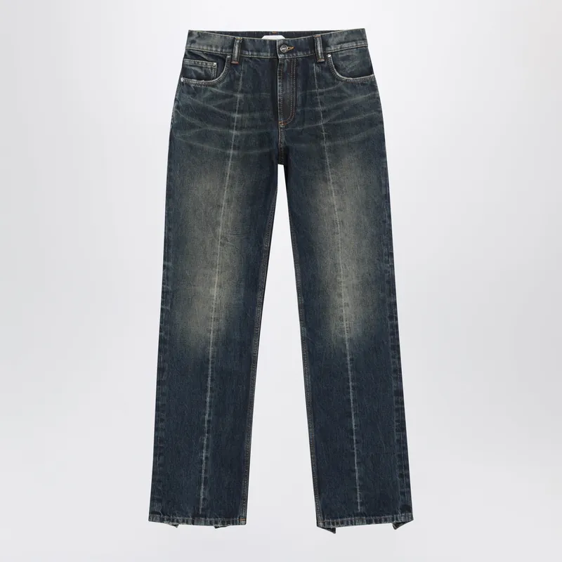 Washed Regular-Fit Cotton Jeans In Dark Blue Denim