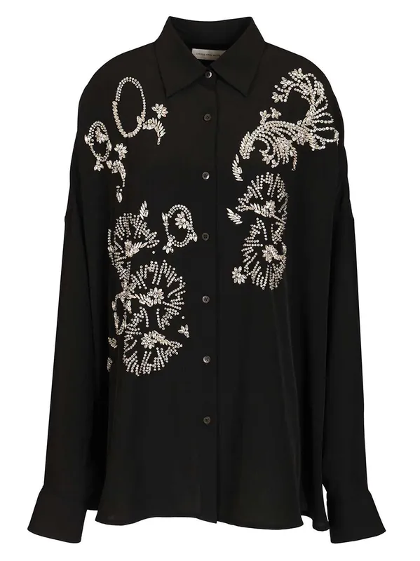 Oversized Shirt With Crystals Shirts Black - Dries Van Noten