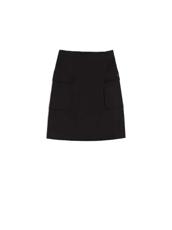 Stretch Cotton Wrap Skirt - Black