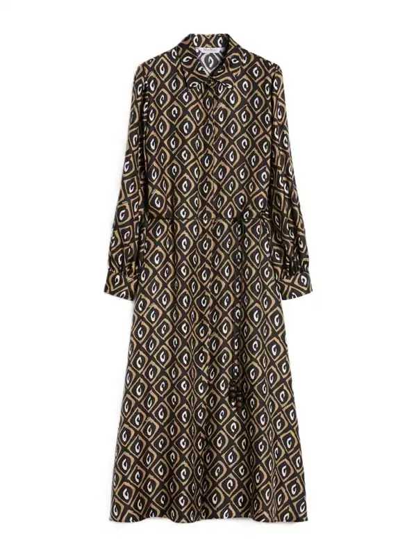 Printed Silk Twill Shirt Dress - Black