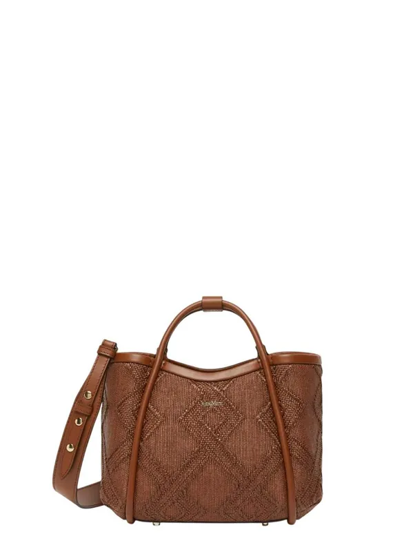 Extra-Small Marine Bag In Diamond-Patterned Wicker - Amber Brown