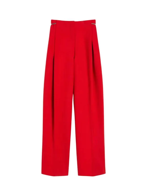 Stretch Wool Pleated Pants - Red