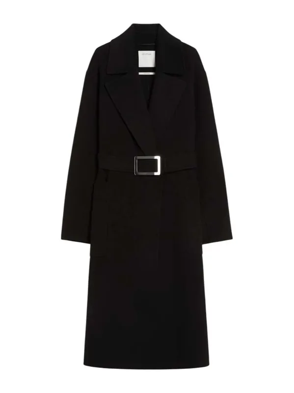 Cappotto A Vestaglia In Pura Lana - Nero