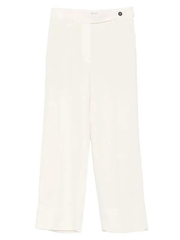 Viscose And Linen Fluid Twill Cigarette Trousers With Monili - Brunello Cucinelli