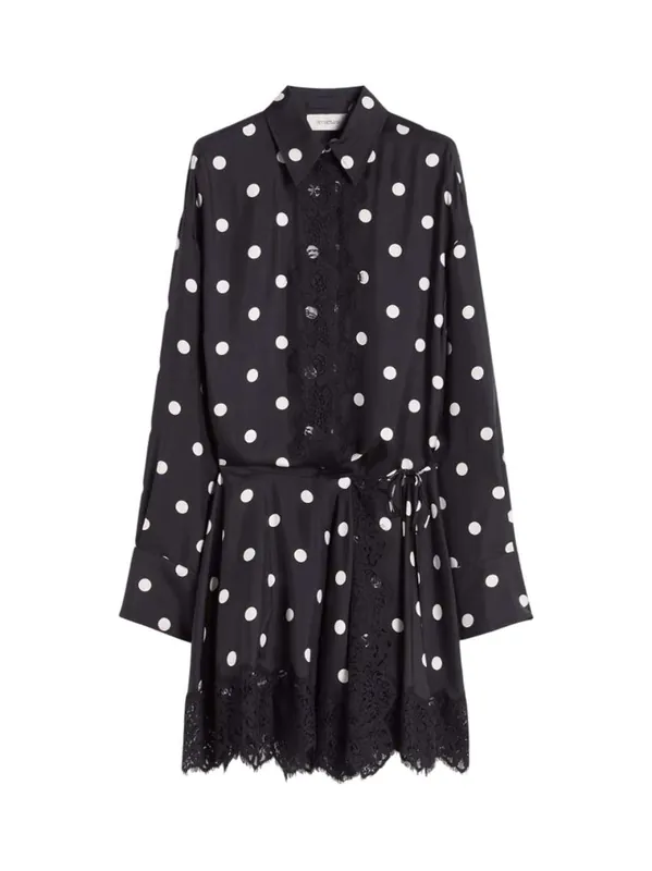 Short Dress With Lace - Black