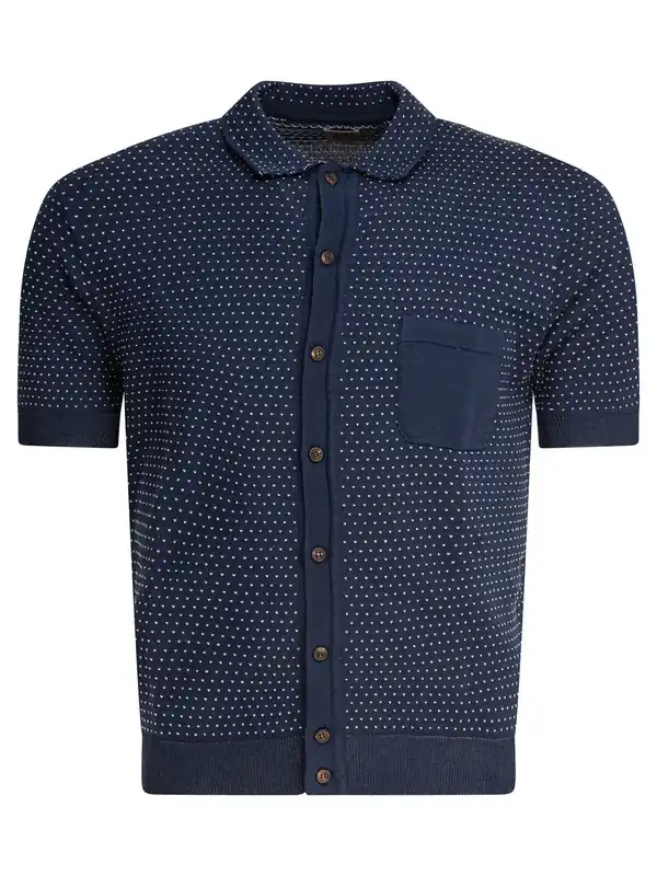 Textured Knit Polo Shirt Buttons Polo Shirts Blue - Rakkì