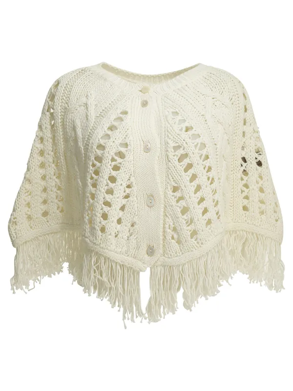 Perforated Cotton Cape Jackets And Coats White - Rakkì
