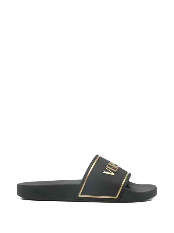 Slide Sandals With Embossed Logo - Versace