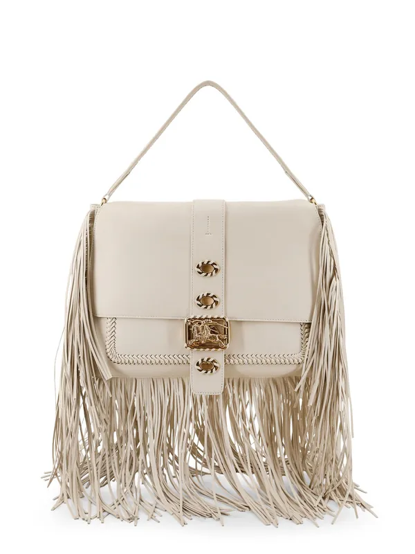 Rider Leather Handbag With Metal Equestrian Knit Logo - Burberry