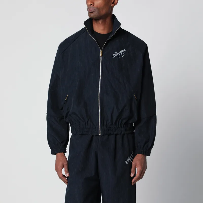 Pinstripe Zip-Up Jacket With Logo Embroidery