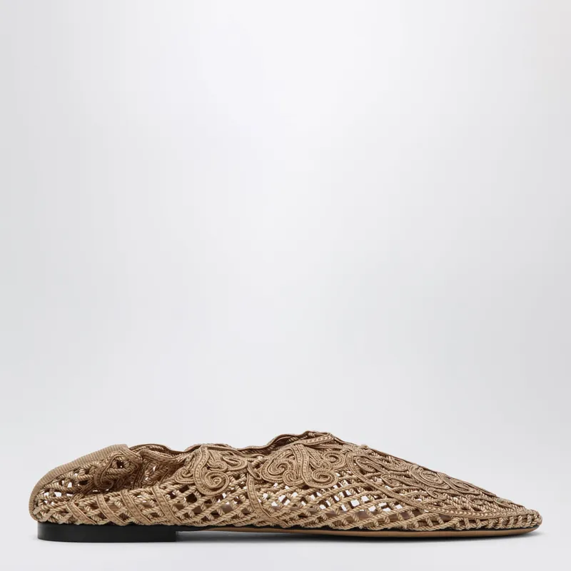 Beige Iris Crochet Ballerina Flats - Odissi