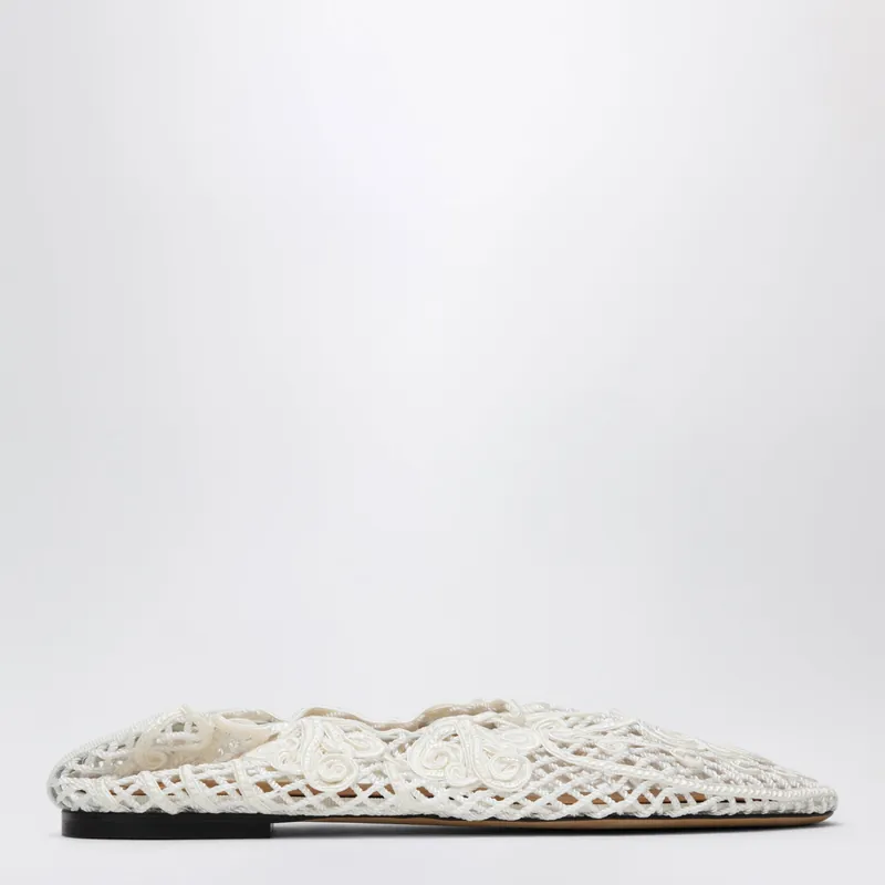 White Iris Crochet Ballerina Flats - Odissi